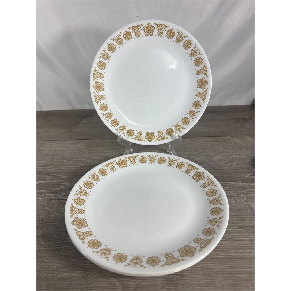 Vintage Corelle Butterfly Gold 10.25" Dinner Plates Set Of 4 By Corning USA